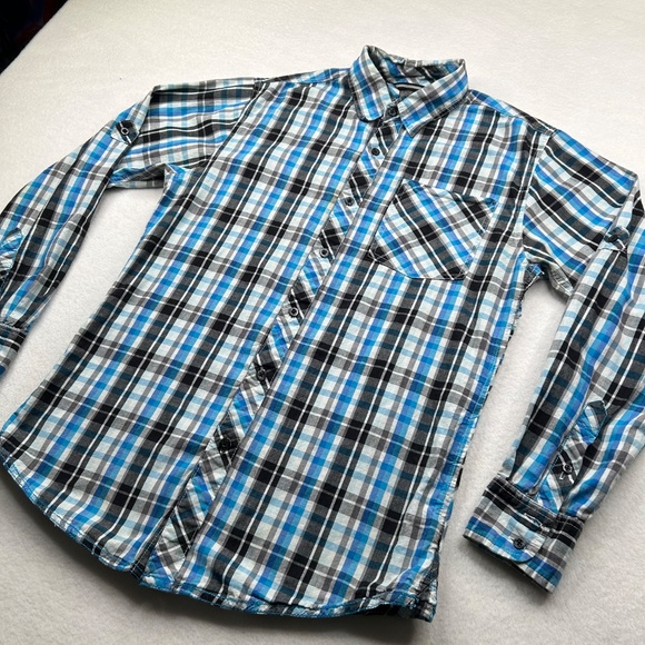 Burnside Men Medium Long Sleeve Button Down Plaid Flannel Shirt - Picture 7 of 14